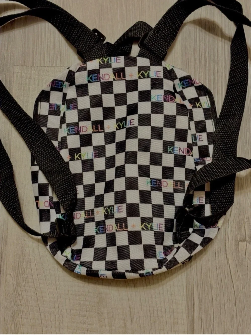 Kendall + Kylie Black & White Checkered Backpack Purse Adjustable Festival Rave